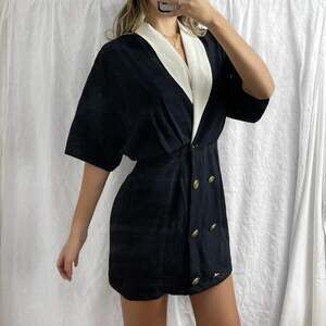 Vintage V.I. Petites Black Mini Dress - Double Breasted Gold Buttons - Size S